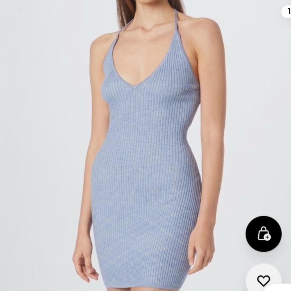 Abercrombie & Fitch Blue Ribbed Halter Mini Dress